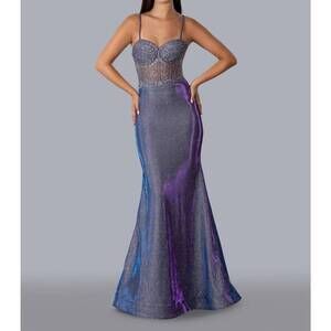 NEW STELLA COUTURE metallic glitter evening gown in lilac